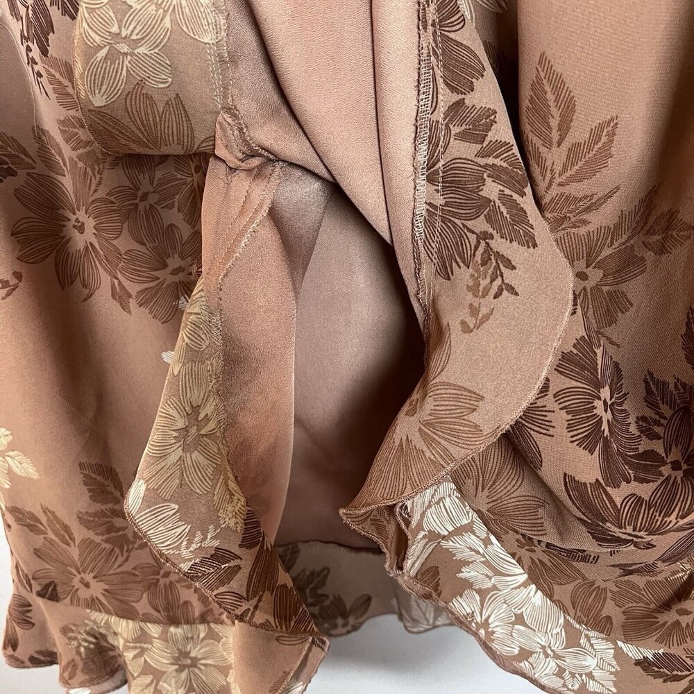 Cato Tunic Blouse Women’s Size 18/20 Brown Floral Long Sleeve Ruffle V-Neck Boho - Picture 9 of 13